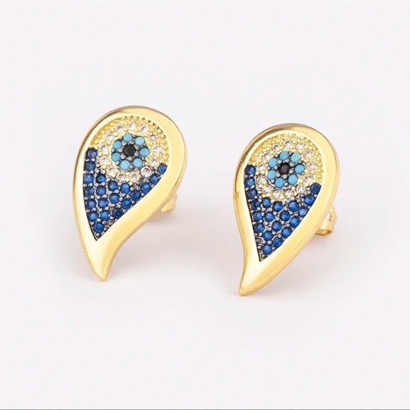 Jewelry - Gold plated Earrings Lucky Turkish Evil Eye Water Drop CZ